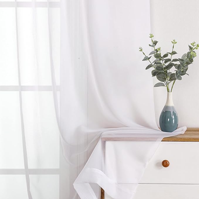 OWENIE White Sheer Curtains 72 Inches Long 2 Panels Set, Transparent Voile - Image 3