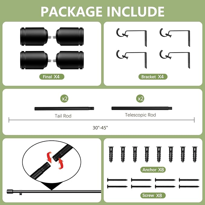 5/8” Diameter Curtain Rods 30-45 Inch, - Image 3