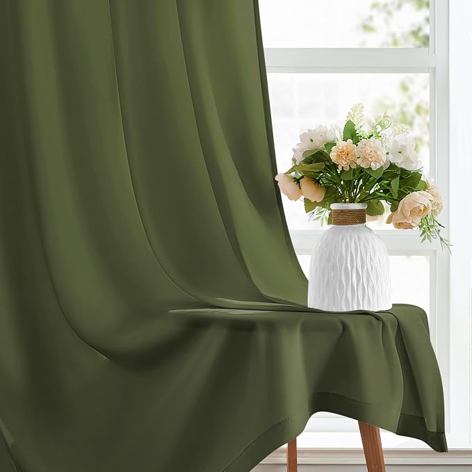HOMEIDEAS Non-See-Through Olive Green Privacy Sheer Kitchen Curtains, 30 X 24 - Image 8