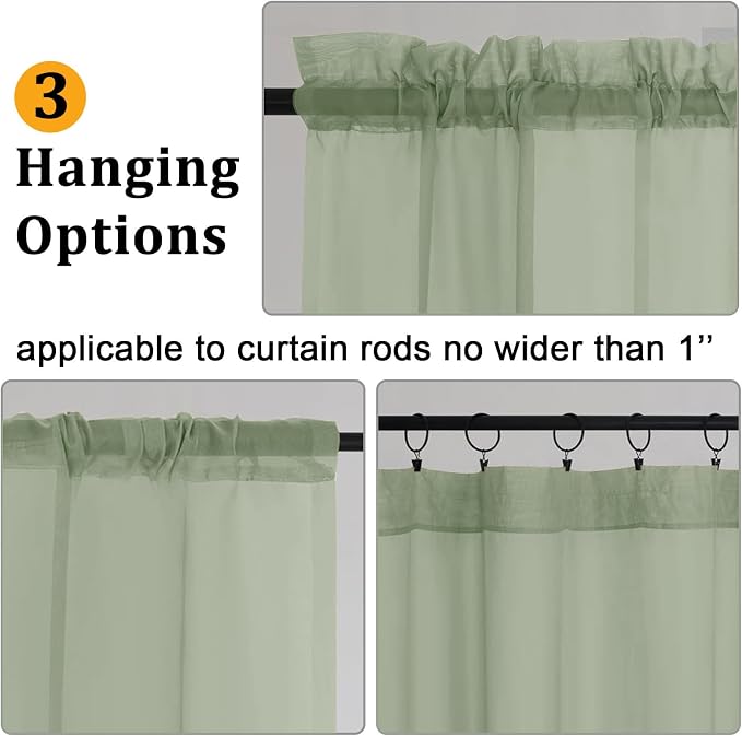 Gwine Sage Green Valances for Windows, Small Light Filtering Rod Pocket Cafe - Image 4