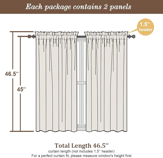 Chyhomenyc Ivory Short Curtains 45 Inch Length 2 Panels, Light Filtering Leaf - Image 4
