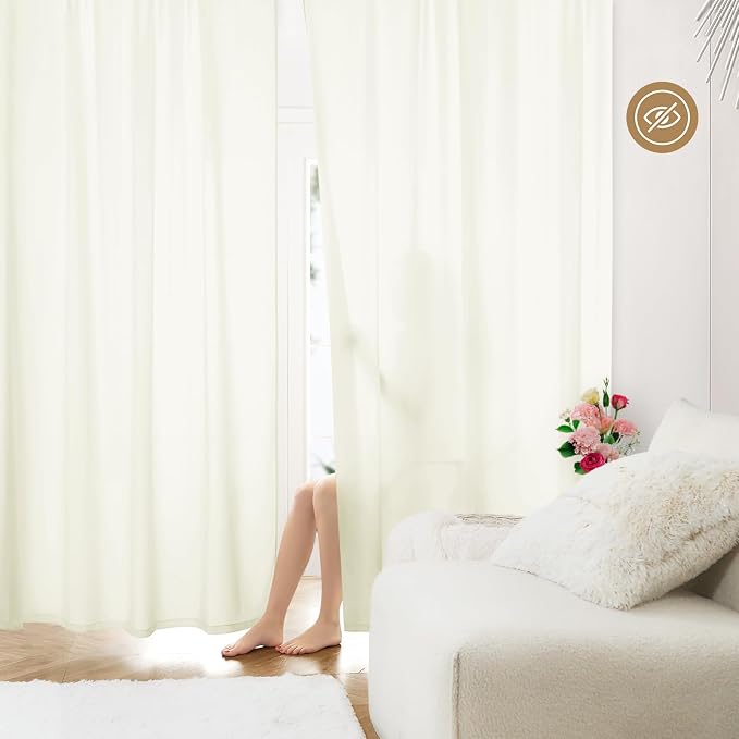 HOMEIDEAS Non-See-Through Ivory Privacy Sheer Curtains, 52 X 63 Inches Long 2 by HOMEIDEAS