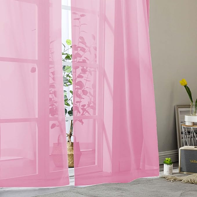Sheer Pink Curtains for Bedroom Living Room 90 Inches Long 2 Panels Set - Image 9