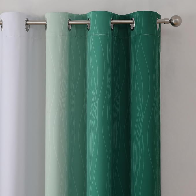 Estelar Textiler Green and Greyish White Gradient Blackout Curtains - Image 4