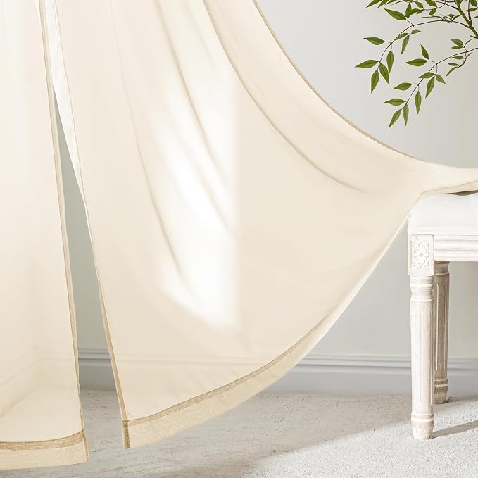 MIULEE Butter Cream Sheer Curtains 72 Inches Long, 4 Panels Set, Rod Pocket - Image 3
