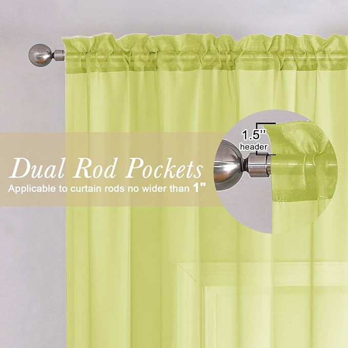 Lecloud Lemon Sheer Curtains 72 Inches Long 2 Panels, Solid Voile Rustic Window - Image 5