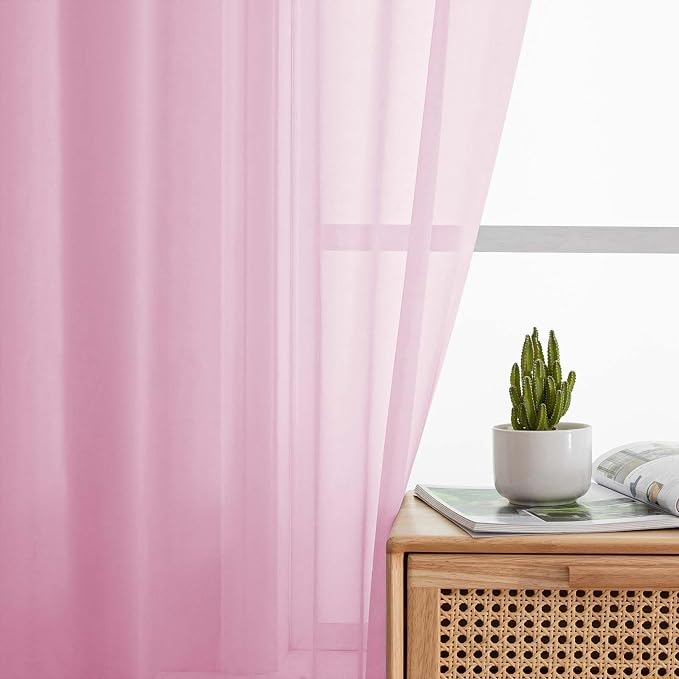 Pink Sheer Curtains for Bedroom Living Room 96 Inches Long 2 Panels, Modern - Image 6