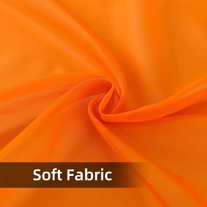 youleyar Solid Sheer Rod Pocket Curtain Voile Draperies 2 Panels Orange Beige - Image 6