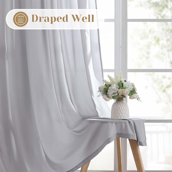 HOMEIDEAS Non-See-Through Light Grey Privacy Sheer Curtains, 52 X 63 Inches - Image 6