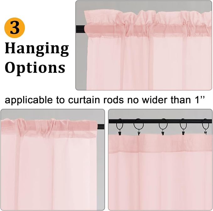 Gwine Blush Pink Sheer Curtains 30 Inch Length, Short Light Filtering Voile - Image 5