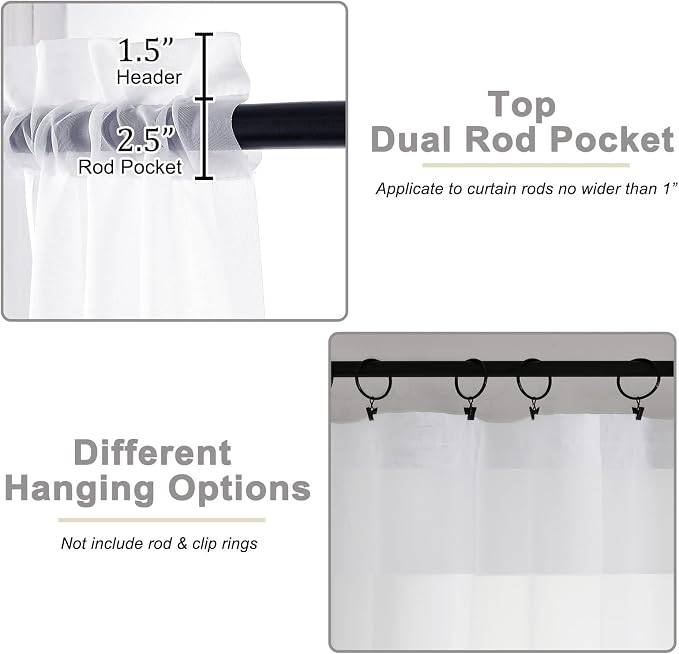 Cafe Curtains 36 Inch Length Tier 2 Pieces, Modern Soft Airy Sheer Kitchen - Image 4