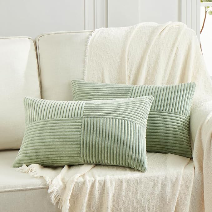 Fancy Homi 2 Packs Sage Green Lumbar Decorative Throw Pillow Covers 12x20 Inch by Fancy+Homi