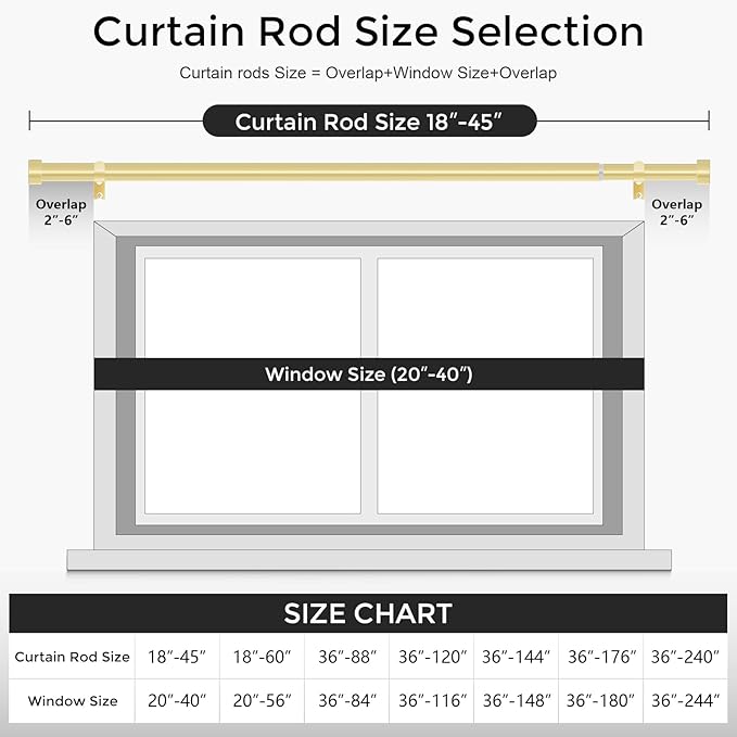 VOIIY 2 Pack Gold Curtain Rods for Windows 18 to 42 Inch, Size:18''-42'' - Image 5