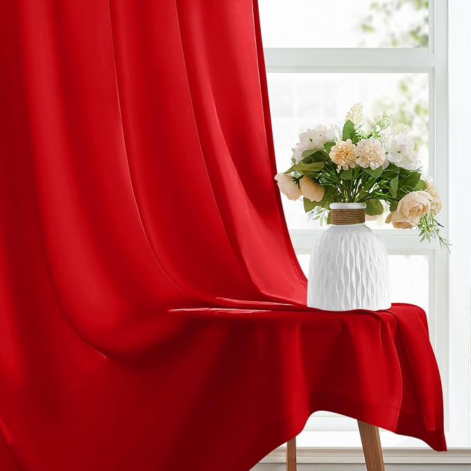 HOMEIDEAS Christmas Non-See-Through Red Privacy Sheer Kitchen Curtains - Image 5