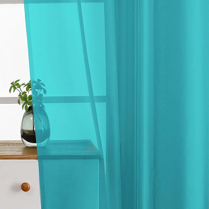 Turquoise Sheer Curtains Tier 30 Inches Length 2 Panels, Light Filtering - Image 4