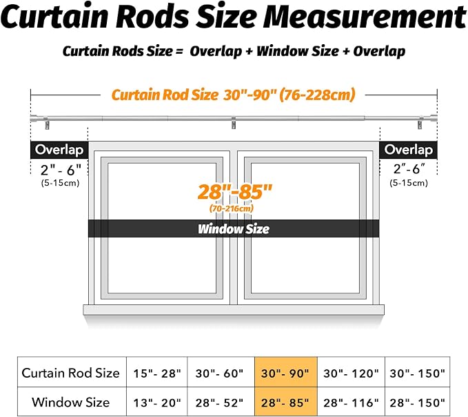 GEEBOBO Silver Curtain Rods for Windows 48 to 84 Inch, 1 Inch Adjustable Heavy - Image 5