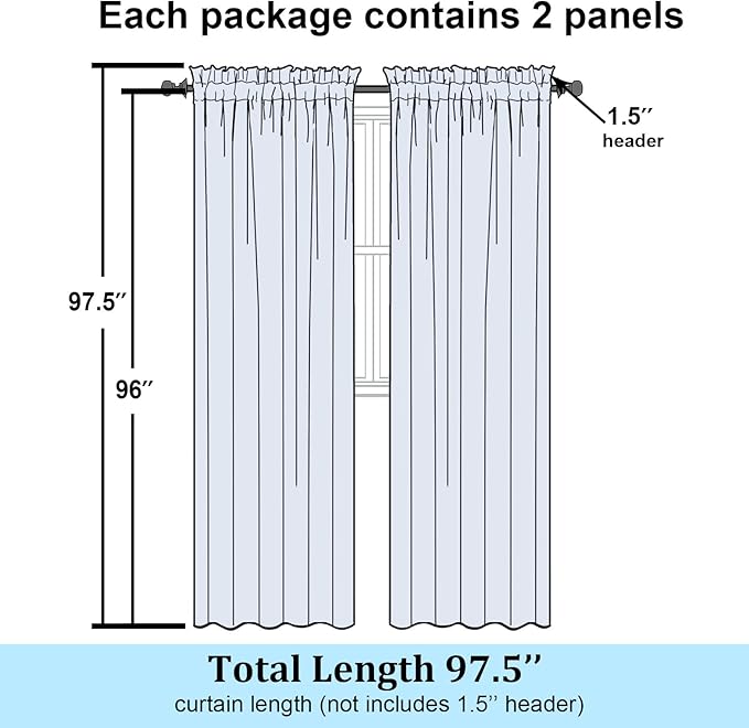 Simplebrand Cream Sheer Curtains 96 Inches Long 2 Panels, Light Filtering Rod - Image 8