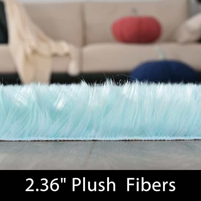 Latepis Light Blue Area Rug 6x9 Faux Fur Teal Rugs - Image 2