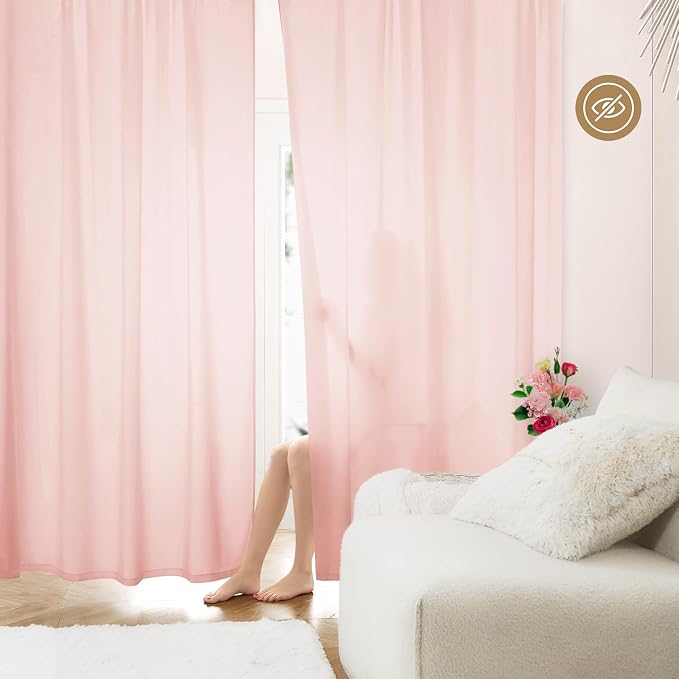 HOMEIDEAS Non-See-Through Blush Pink Privacy Sheer Curtains, 52 X 45 Inches by HOMEIDEAS