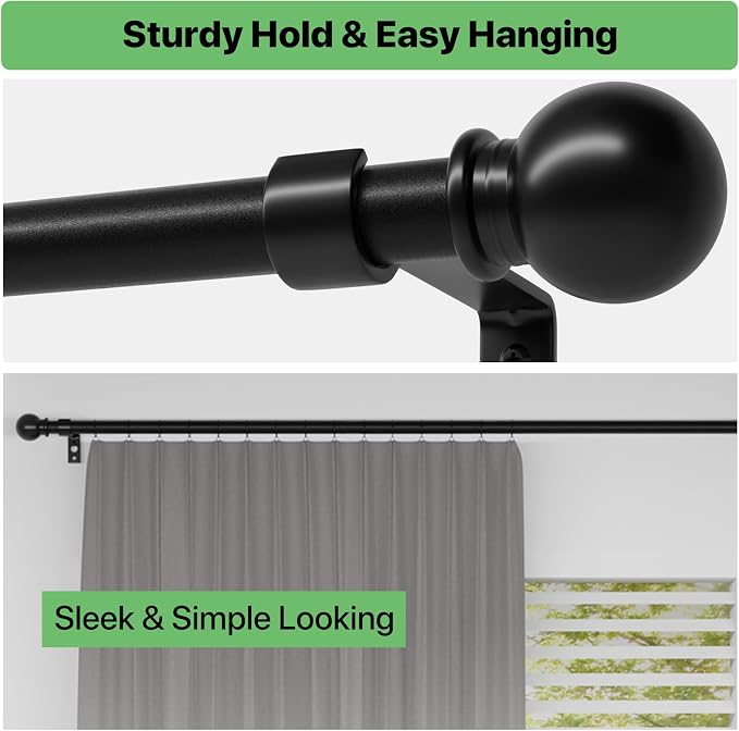 Black Curtain Rods for Windows 48 to 84, Adjustable Curtain Rod Set - Image 6