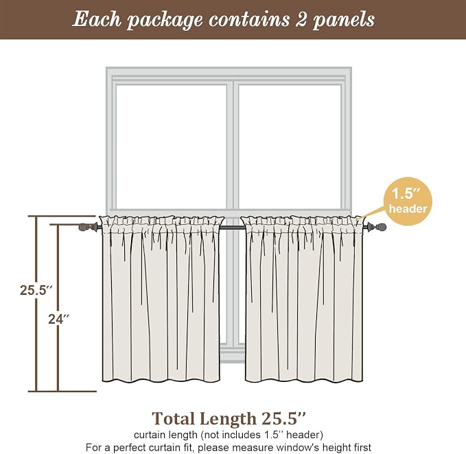 Chyhomenyc Sheer Curtains Tiers 42W x 24L Inches 2 Pieces, Light Filtering - Image 5