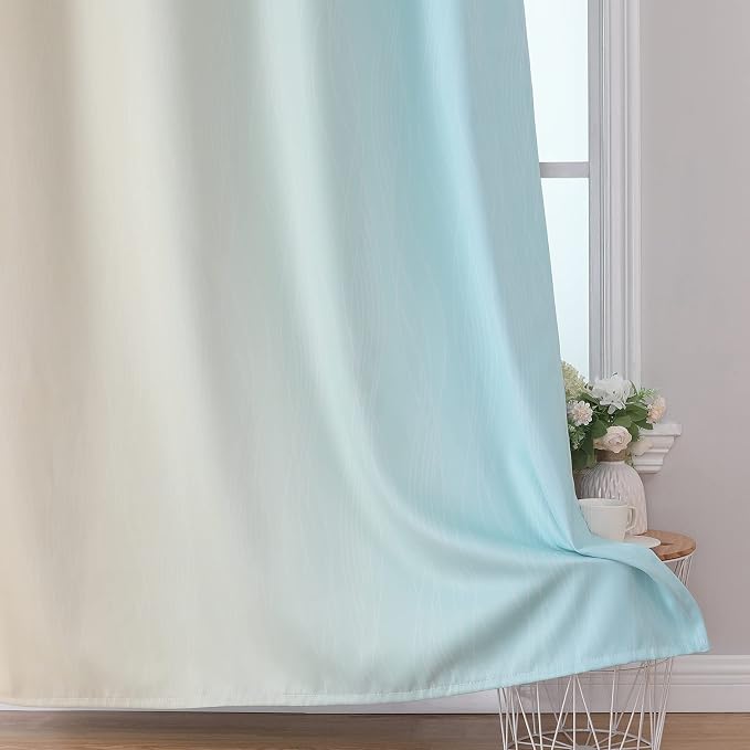 Estelar Textiler Aqua and Beige Gradient Blackout Curtains 84 Inches Long - Image 6