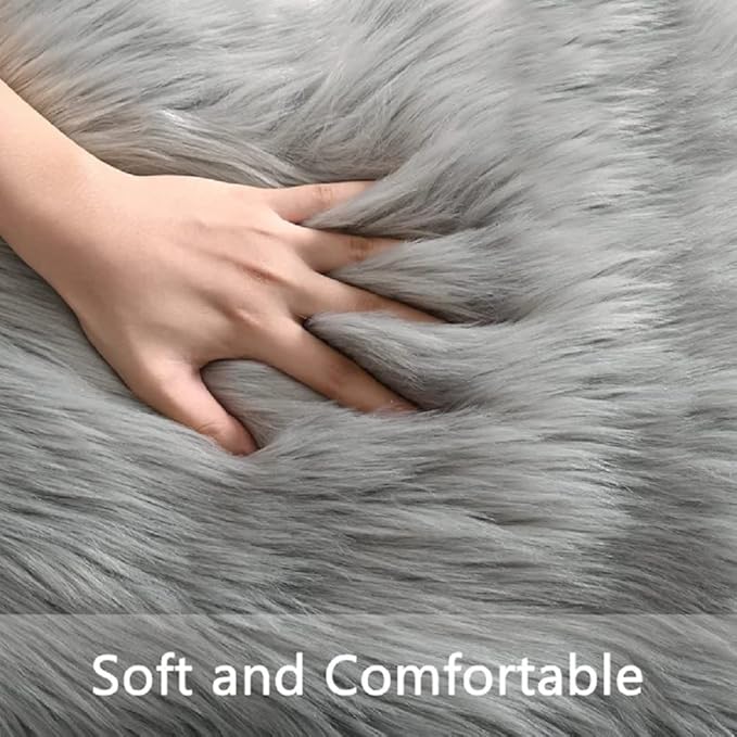 ORINOVA Silver Grey Furry Faux Sheepskin Shag Fur Rugs - Image 7