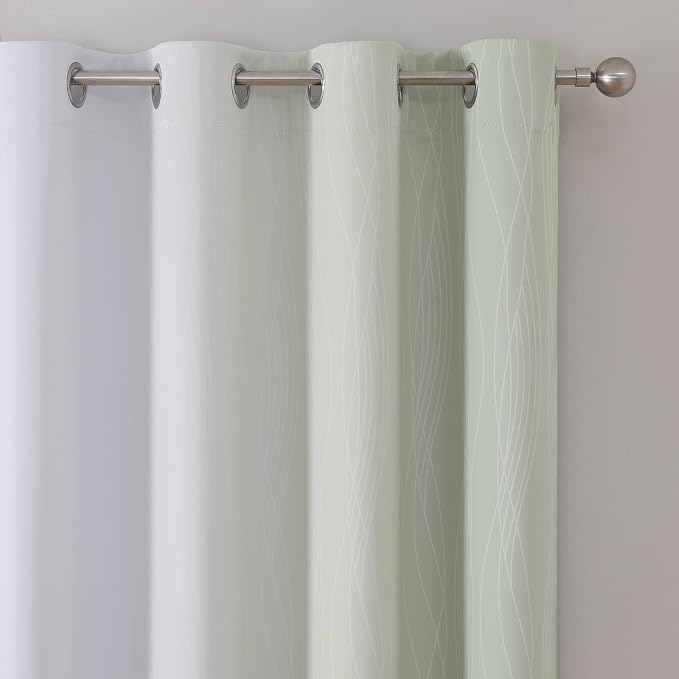 Estelar Textiler Sage Green and Greyish White Gradient Blackout Curtains - Image 4