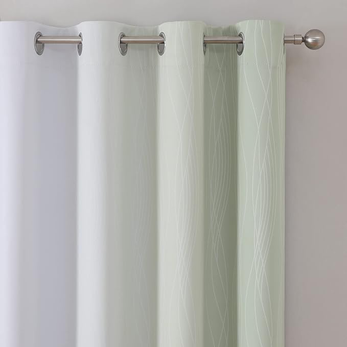 Estelar Textiler Sage Green and Greyish White Ombre Blackout Curtains 90 Inch - Image 4