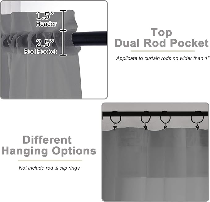 Kitchen Curtains 24 Inch Length Tier 2 Pieces, Cafe Bathroom Basement Rod - Image 4