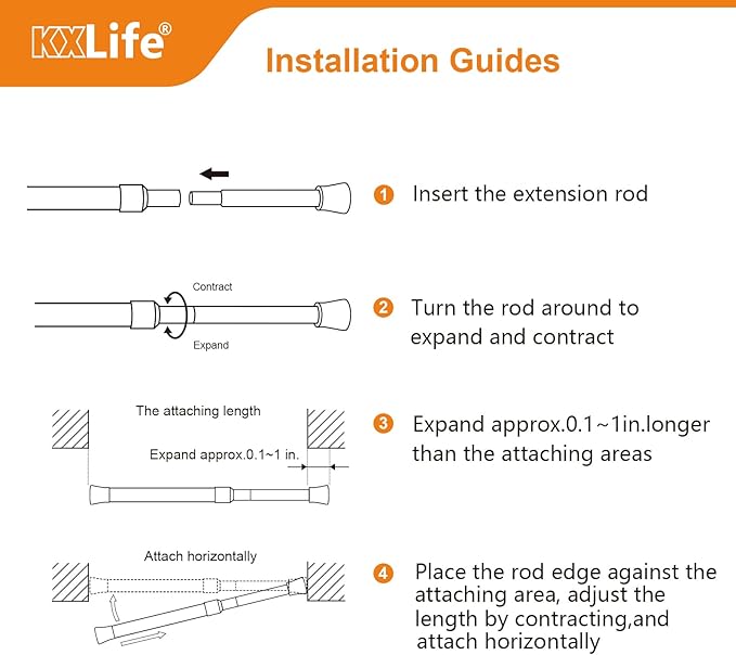 KXLife 2 Pcs Spring Tension Curtain Rod Adjustable 28 to 40 Inches, 5/8" - Image 6