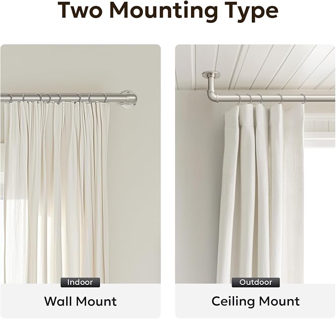 Zeerobee Curtain Rods for Windows 66 to 120, 1 Inch Industrial Wrap Around - Image 5