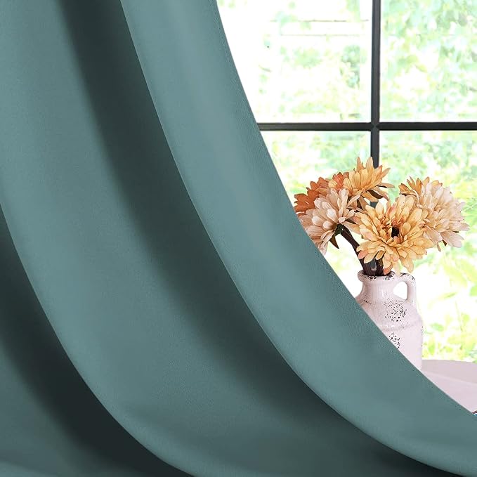 NICETOWN Thermal Insulated Greyish Blue Curtains Blackout Draperies, Window - Image 6