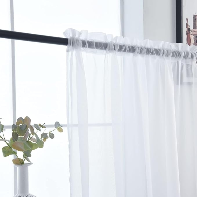 SpaceDresser Sheer White Curtains 4 Panels Rod Pocket Semi-Sheer Curtain 84 - Image 7