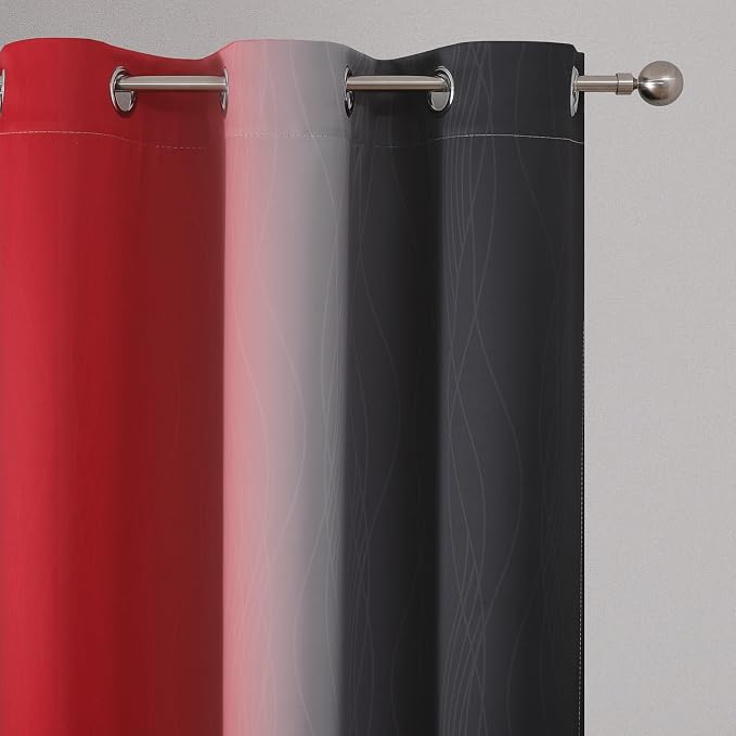 Estelar Textiler Ombre Red and Black Curtains 45 Inch Length 2 Panels, 100% - Image 4