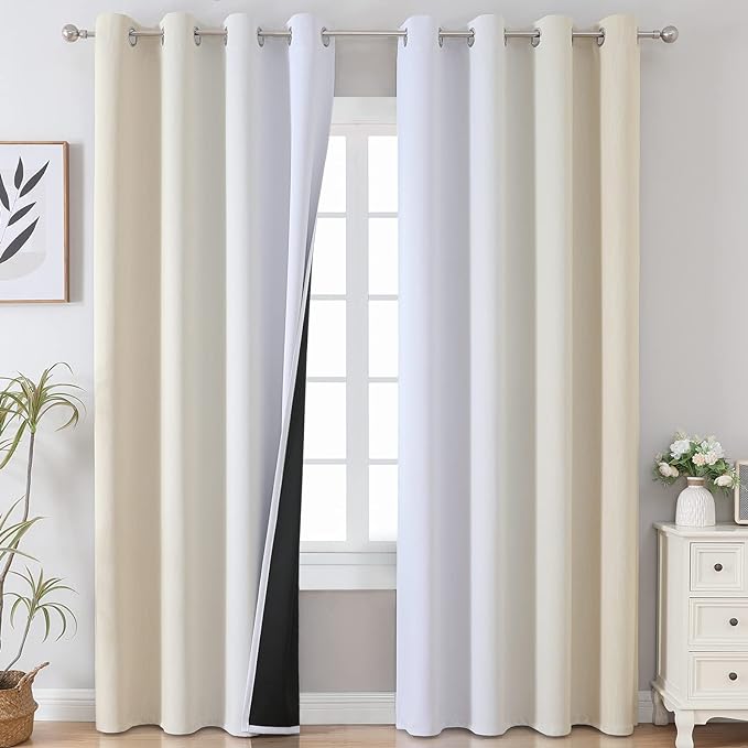 Estelar Textiler Beige and Greyish White Blackout Curtains by ESTELARTEXTILER