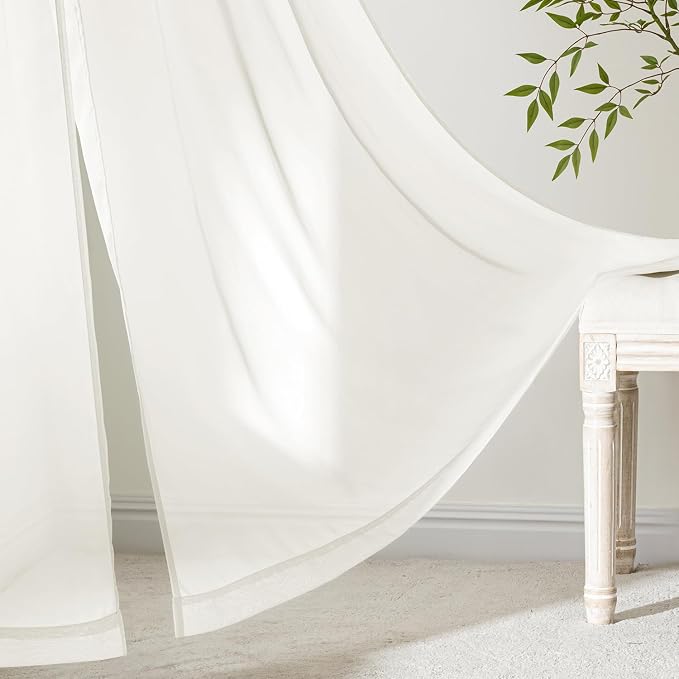 MIULEE Ivory Sheer Curtains 63 Inches Long, 4 Panels Set, Light Filtering Rod - Image 6