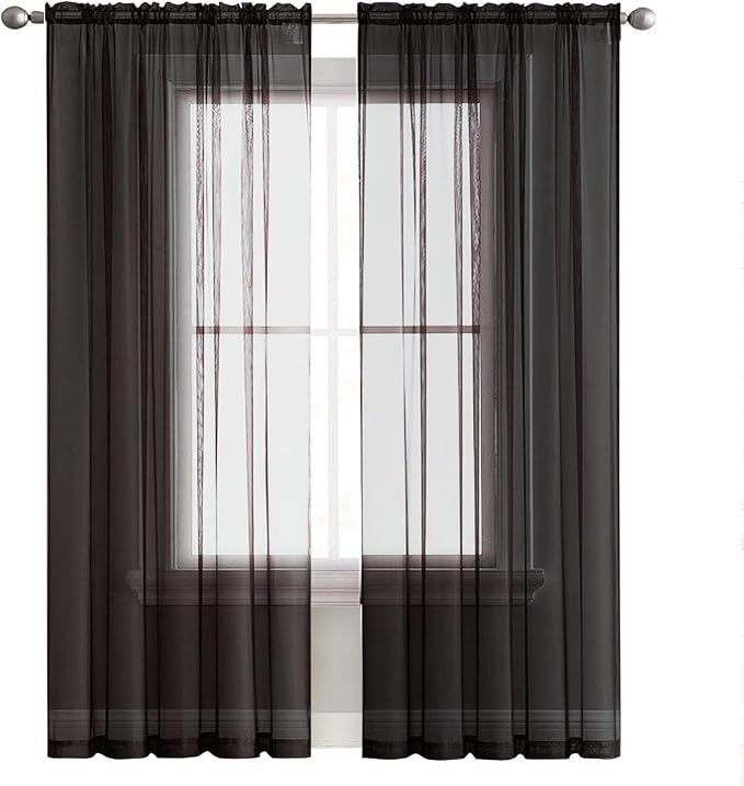 SpaceDresser Black Sheer Curtains 4 Panels Rod Pocket Semi-Sheer Curtain 54 - Image 3