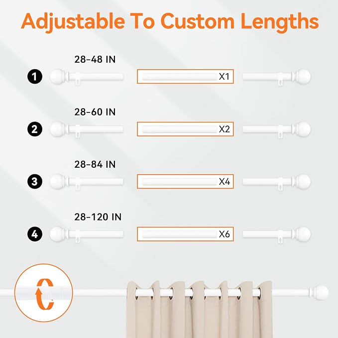 White Curtain Rods for Windows 66 to 120” - Image 5