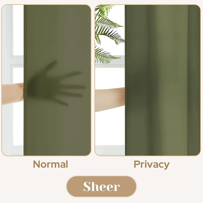 HOMEIDEAS Non-See-Through Olive Green Privacy Sheer Curtains, 52 X 84 Inches - Image 4