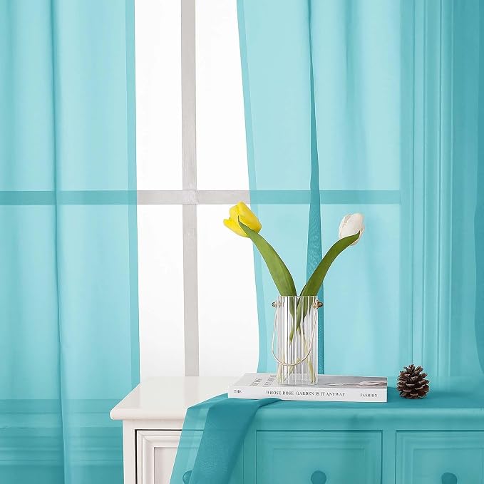 Lecloud Aqua Sheer Curtains for Living Room 90 Inches Long 2 Pcs, Voile Solid - Image 7