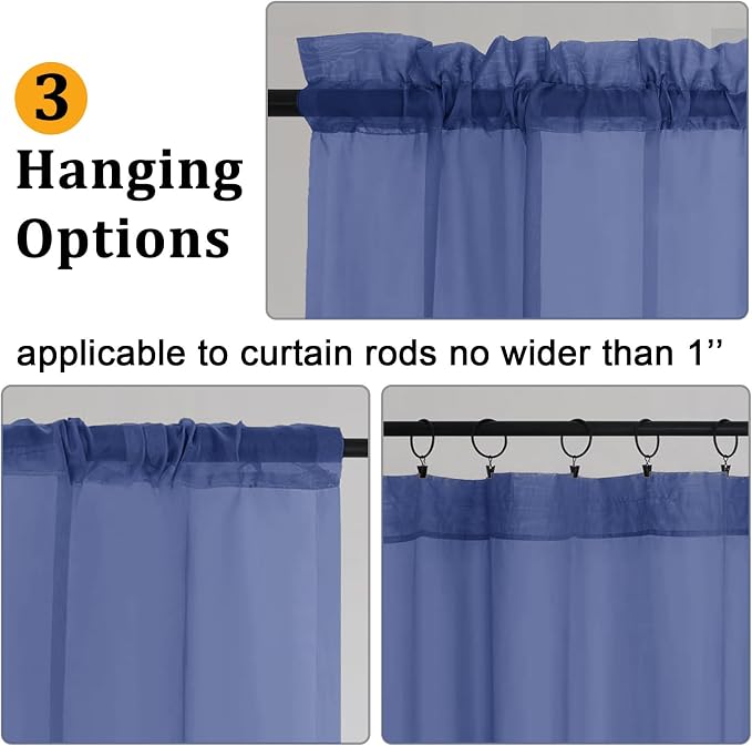 Gwine Royal Blue Valances for Windows, Small Light Filtering Rod Pocket Cafe - Image 5