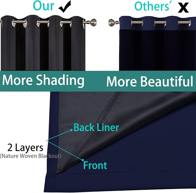Yakamok 100% Blackout Extra Wide Thermal Insulated Curtains, Total Shade Patio - Image 6