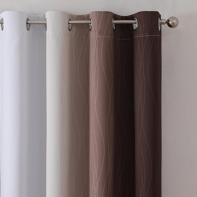 Estelar Textiler Brown and Greyish White Gradient Blackout Curtains 102 Inches - Image 4