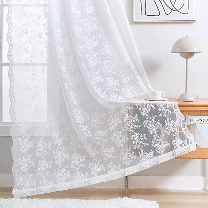 YJ YANJUN Vintage Lace Curtains 84 Inches Long 2 Panels-Victorian Floral Old - Image 4