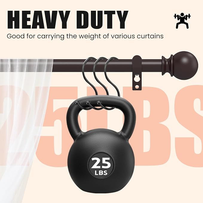 Curtain Rods for Windows 30 to 60 Inch, 2 Pack 5/8 Inch Heavy Duty Decorative - Image 6