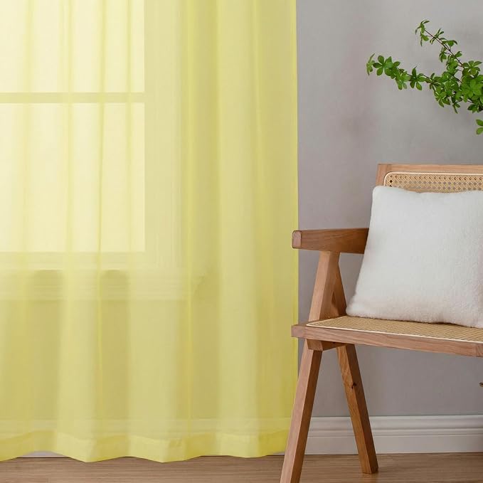 Lecloud Goose Yellow Sheer Curtains 72 Inches Long 2 Panels, Rod Pocket Light - Image 8