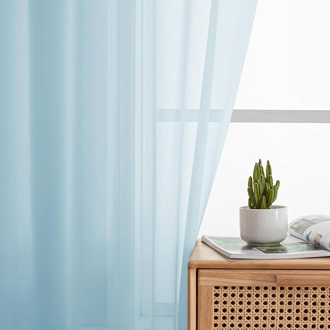 Aiyufeng 2 Pack: Basic Sky Blue Sheer Curtain Drapes 90 Inch Length 2 Panels - Image 6