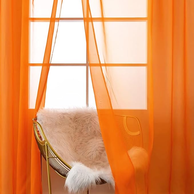 SpaceDresser Orange Sheer Curtains 4 Panels Rod Pocket Semi-Sheer Curtain 90 - Image 5