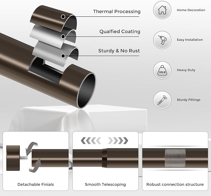 Bronze Curtain Rods for Windows 36 to 240 Inch, Size:36-240 Inch - Image 7